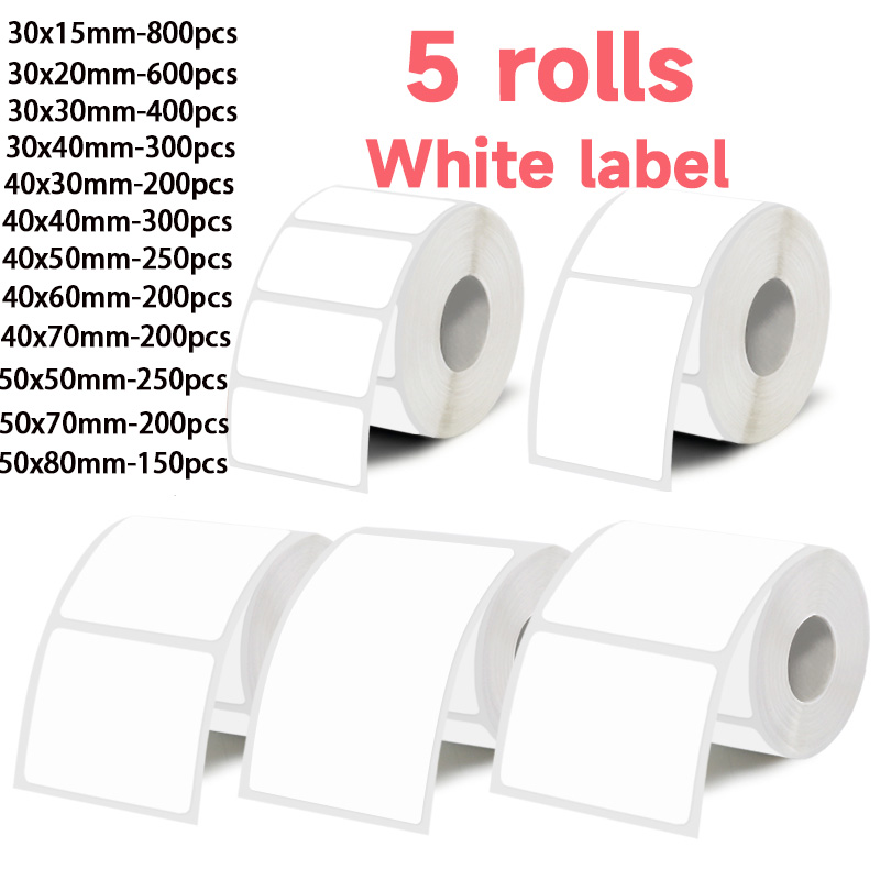 Commercial Printing Services - ホワイトラベルステッカー5ロール、幅30mm/40mm/50mm、M110/M221/M220/M120/M200/などポータブルハンドヘルドサーマルラベルプリンターと互換性あり、オフィス、ビジネス、家庭でのラベル付けに広く使用されています。