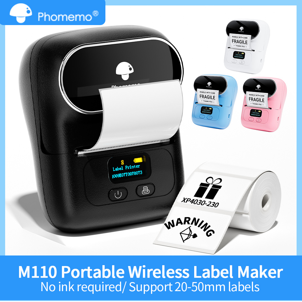 Commercial Printing Services - Phomemo M110 ミニポータブルサーマルプリンター自己粘着ステッカーラベルメーカーポケットプリンターラベルマシン Bluetooth Phomemo M110