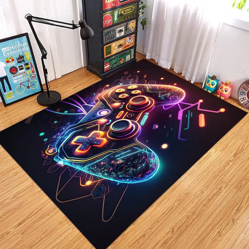 Commercial Printing Services - ネオングローゲームコントローラーアレアラグ カラフルゲーミングジョイスティックプリント 滑り止めフロアマット ゲームルーム ホームデコレーション用