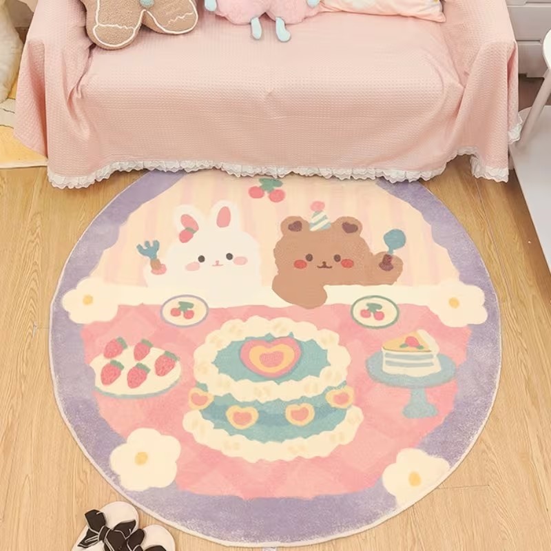 かわいいウサギクマケーキプリントラウンドラグソフト滑り止めカ - Commercial Printing Services のレビューと価格