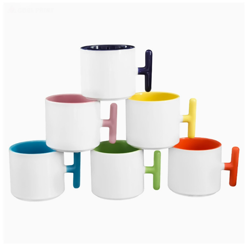 2個セット クリエイティブT字型ハンドル セラミックマグカッ - Sublimation Mug Blank のレビューと価格